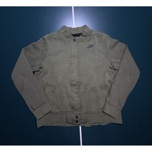 Nike Tech Fleece Bomber Jacket Women's Size Medium Olive Green Full Zip Button‎